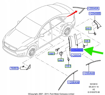 LISTWA ZEWNĘTRZA DRZWI SŁUPKA PRAWA FORD OE MONDEO 7S71-A254A40-AD 1511183