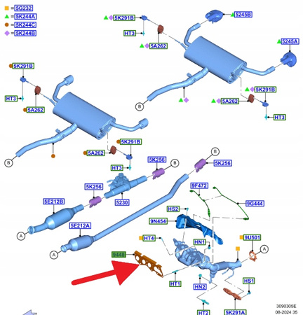 USZCZELKA KOLEKTORA WYDECHOWEGO 2.5L KUGA 2020- OE 2414068 _ LX68-9448-AA