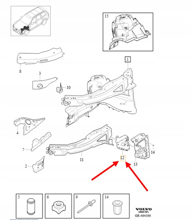 DOLNE WZMOCNIENIE PODŁUŻNICY LEWY PRZÓD VOLVO XC90 2016- OEM/OE 31416353