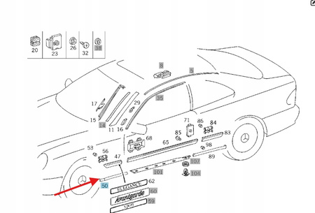 USZCZELKA LISTWA PROGU LEWY PRZÓD MERCEDES CLK W208 OE A2086900762