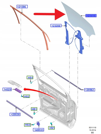 SZYBA DRZWI PRAWY PRZÓD FORD KUGA 2015- OE 2183993 _ CV44-S214A50-AB