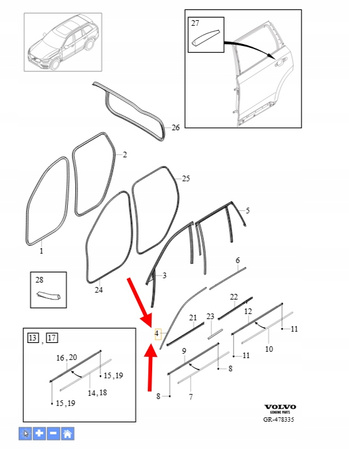 LISTWA OZDOBNA DRZWI LEWY PRZÓD VOLVO XC90 2016- OEM/OE 31699848