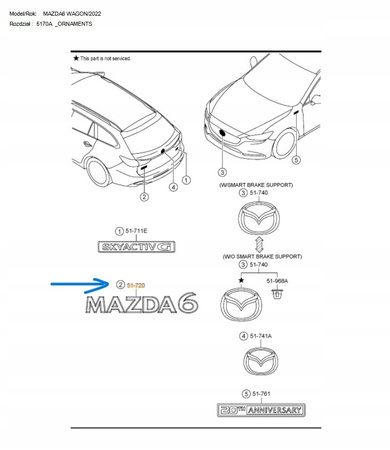 Emblemat tylny - Mazda 6 GL Combi 2019-2022_GCTL51721A