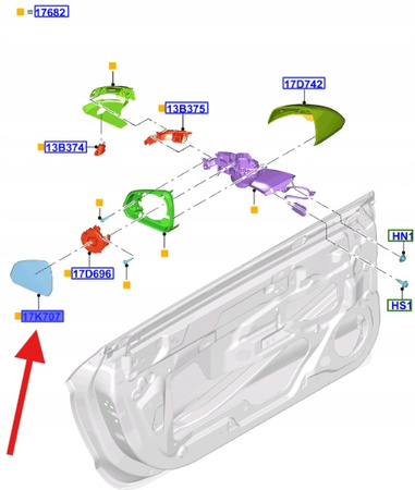 WKŁAD LUSTERKA PRAWA FORD MUSTANG 2015- 2021 OE 2026786 _ FR3B-17K707-BB