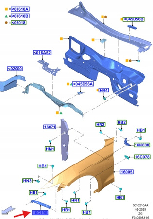UCHWYT BŁOTNIKA PRAWY PRZÓD FORD MUSTANG 15- 17 2121851 _ FR3B-16C198-BD
