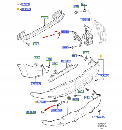 ŚLIZG ZDERZAKA TYLNEGO LEWY FORD S-MAX GALAXY Mk3_1675497_6M21-17A882-AF