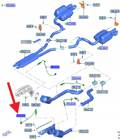 SONDA LAMBDA PRAWA 10R80 5.0 V8 MUSTANG 2017- OE 2176305 _ JR3A-9Y460-BC