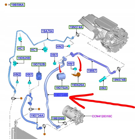 PRZEWÓD KLIMATYZACJI FORD B-MAX FIESTA Mk7 2012-16 _ 1932076 _ C1B1-19F618-GA