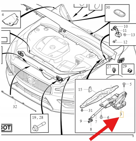 PRAWY ZAWIAS MASKI VOLVO S60 V60 2019- OE 32277086