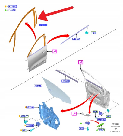 USZCZELKA SZYBY DRZWI LEWY PRZÓD FORD KUGA 2020- 2639718 _ LV4B-S21511-CF