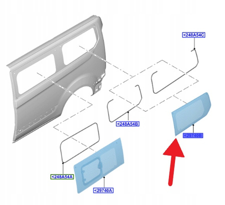 LEWA SZYBA KAROSERYJNA BOCZNA TRANSIT CUSTOM 2018- 2187698 _ JK21-B29741-KD
