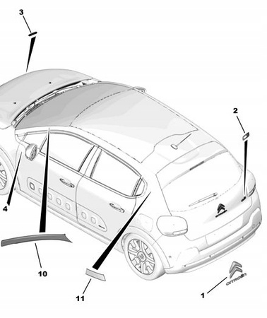 NAKLEJKA SŁUPKA PRZEDNIEGO PRAWA CITROEN C3 2016- + lewop tył