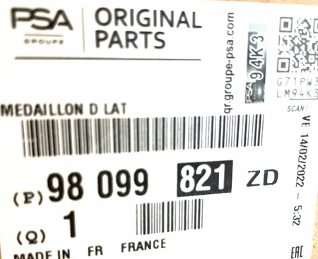 Tabliczka płata drzwiowego prawa Citroen OE 98099821ZD