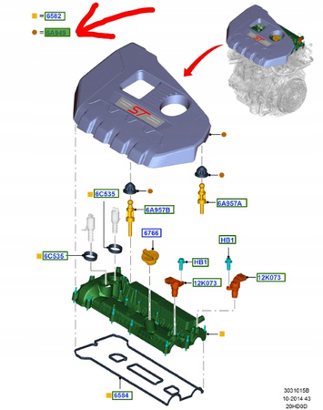 OSŁONA SILNIKA GÓRNA 2.0L EB FORD FOCUS Mk3 2012- 5222118 _ DM5E-6A949-EA