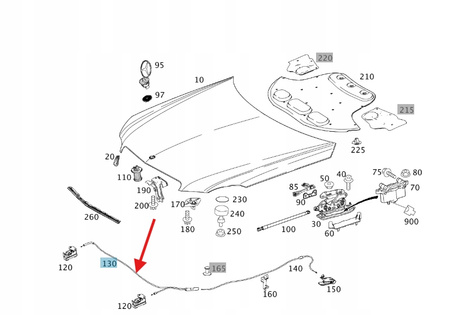 CIĘGNO LINKA OTWIERANIA ZAMKA MASKI MERCEDES E W212 CLS W218 OE A2128800559