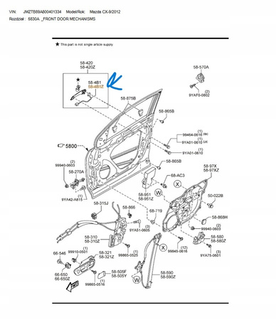Przycisk drzwi lewych przednich - Mazda CX-9 TB_TD12594B1A