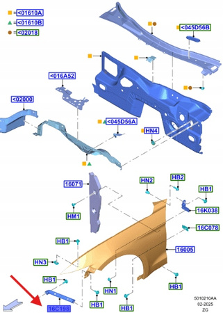UCHWYT BŁOTNIKA LEWY PRZÓD FORD MUSTANG 17- 23- OE 2577676 _ JR3B-16C199-BB