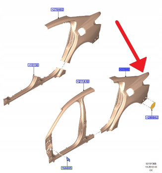 BŁOTNIK PRAWY TYŁ FORD FOCUS SEDAN 2018- OE 2206885 _ JX7B-F27850-AA
