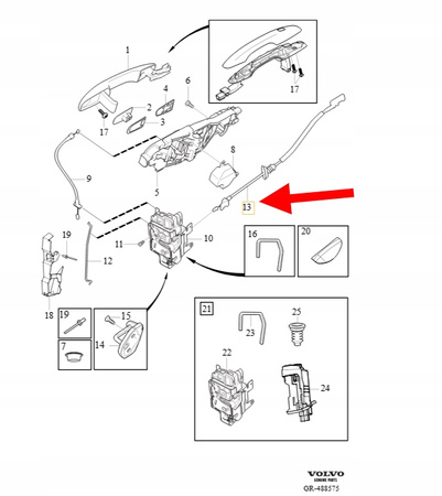 LINKA WEWNĘTRZNA ZAMKA DRZWI PRZÓD VOLVO XC90 2016- OEM/OE 31322396