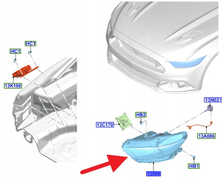 LAMPA XENON LED PRAWY FORD MUSTANG 2015- 17 OE 5334495 _ FR3B-13008-BB