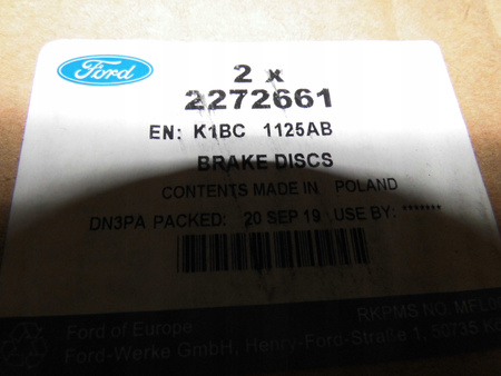 TARCZE HAMULCOWE PRZÓD FORD FIESTA Mk8 ST 2018- 2272661 _ K1BC-1125-AB