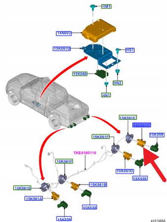 KOSZYK CZUJNIKA PARKOWANIA PRAWY TYŁ RANGER 2015- 1943148 _ EB3T-15K870-BBA