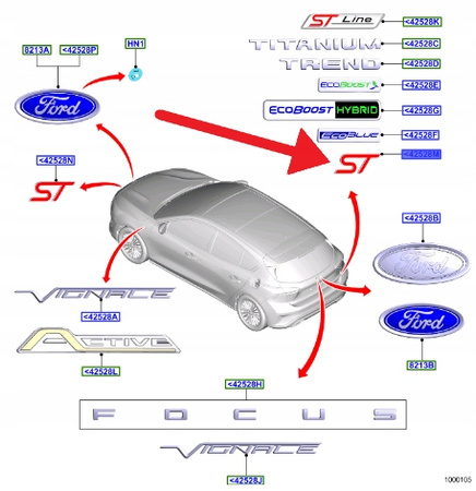 EMBLEMAT NAPIS "ST" TYŁ FORD FOCUS ST Mk4 2021- OE 2545506 _ MX7B-16702-AA