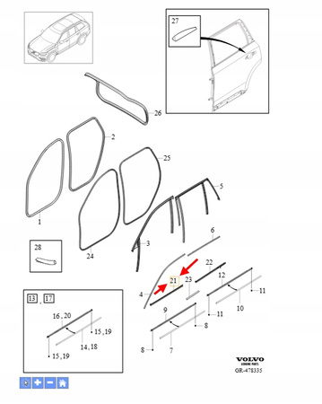 USZCZELKA ZGARNIAJĄCA SZYBY PRAWY PRZÓD VOLVO XC90 2016- OEM/OE 31352709