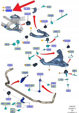 WAHACZ PRAWY DOLNY PRZÓD FORD RANGER 2019- 2354158 _ JB3C-3078-A2C