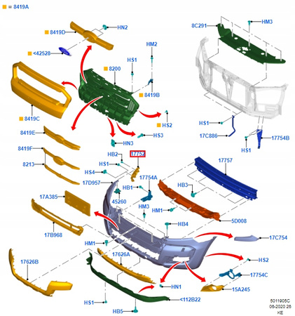 ŚLIZG ZDERZAKA PRZEDNI PRAWY FORD RANGER Mk5 2015- _ 2321856 _ EB3B-17A869-AE