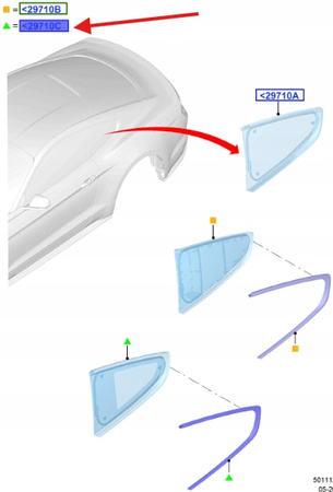SZYBA TYLNA LEWA FORD MUSTANG MK6 COUPE 2015- 2499225 _ JR3B-6329701-CB