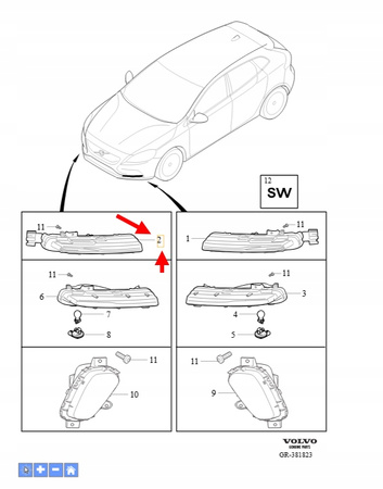 LAMPA POSTOJOWA HALOGEN DRL LED PRAWY VOLVO V40 2013- OEM/OE 31395920