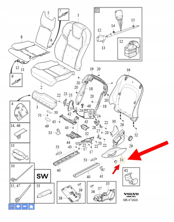 OSŁONA FOTELA LEWY PRZÓD VOLVO XC90 2016- XC60 V90 S90 OEM/OE 39831631