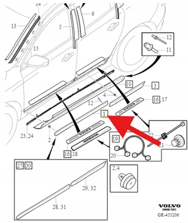 LISTWA DOLNA DRZWI PRAWY PRZÓD CHROM VOLVO XC60 2014- OE 39819537