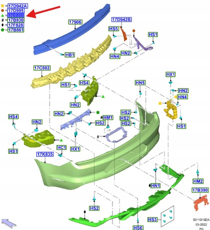 ŚLIZG ZDERZAKA LEWY TYŁ FORD MUSTANG 2017- OE 2266110 _ JR3B-17D961-AD