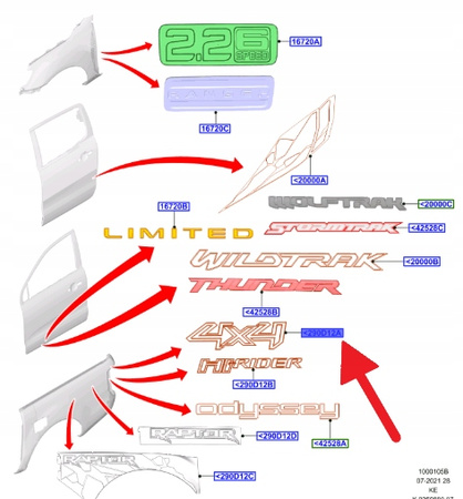 KALKOMANIA EMBLEMAT 4X4 FORD RANGER 2019- 2218712 _ JB3B-41290D12-AA5BMT