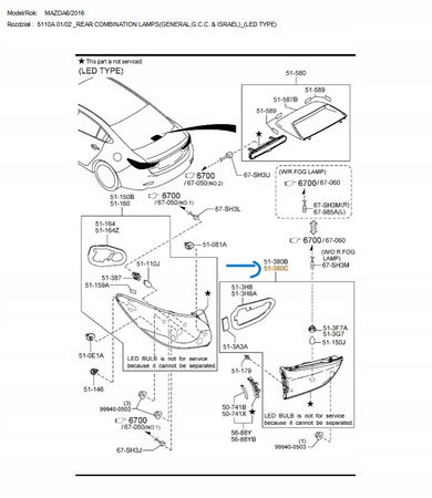 Lampa lewa pokrywa bagażnika - Mazda 6 GJ/GL_GHK1513G0D