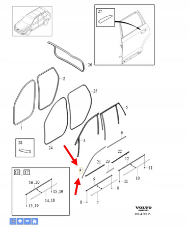 LISTWA OZDOBNA DRZWI LEWY PRZÓD VOLVO XC90 2016- 23 OEM/OE 31479457