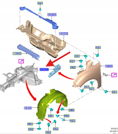 UCHWYT BŁOTNIKA PRAWY PRZÓD C-MAX 2010- 2019 OE 1767302 _ PAM51-R16C198-AF