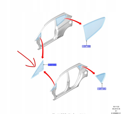 TRÓJKĄT OKNO DODATKOWE PRAWE PRZÓD FORD FIESTA Mk7 _ 2275954 _ H1BB-A29710-AF