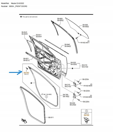 Spinka uszczelki drzwi przednich - Mazda CX5 KF_KB7W59762