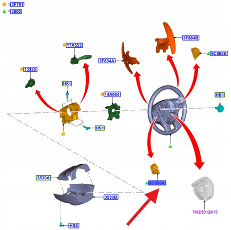 PRZEŁĄCZNIK KIEROWNICY FORD RANGER MK5 2015- OE 1945161 _ EB3T-9E740-DB3J