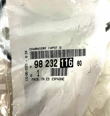 Zawias pokrywy silnika strona lewa Citroen, Peugeot, Opel 9823211680