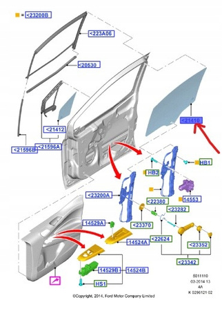 SZYBA BOCZNA PRZEDNIA LEWA FORD TOURNEO COURIER 2014-_1857498_ET76-A21411-AC