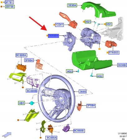 PŁYTKA STYKOWA POD KIEROWNICĘ FORD MUSTANG EDGE 2452655 _ EG9T-14A664-AB