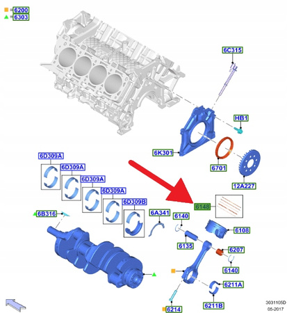 PIERŚCIENIE TŁOKOWE 1 CYLINDER 5.0 V8 MUSTANG 17- OE 2273861 _ JR3E-6148-AC