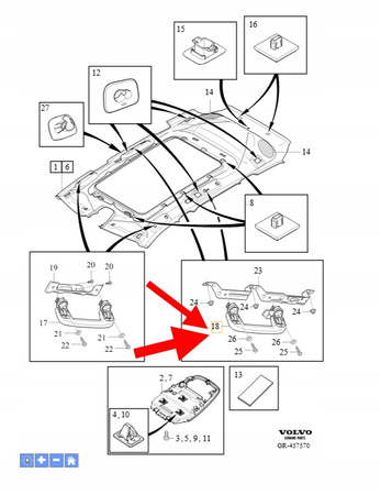 RĄCZKA PODSUFITKI TYŁ VOLVO XC90 2016- S90L V40 OEM/OE 39834465