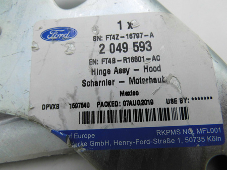 ZAWIAS MASKI POKRYWY SILNIKA LEWY FORD EDGE 2016- 2049593 _ FT4B-R16801-AC