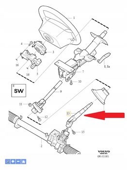 Wałek przekładni kierowniczej Volvo OE 3409939