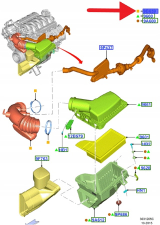 RURA FILTRA POWIETRZA 5.0 V8 FORD MUSTANG 15- 16 5288207 _ FR3C-9F805-CD
